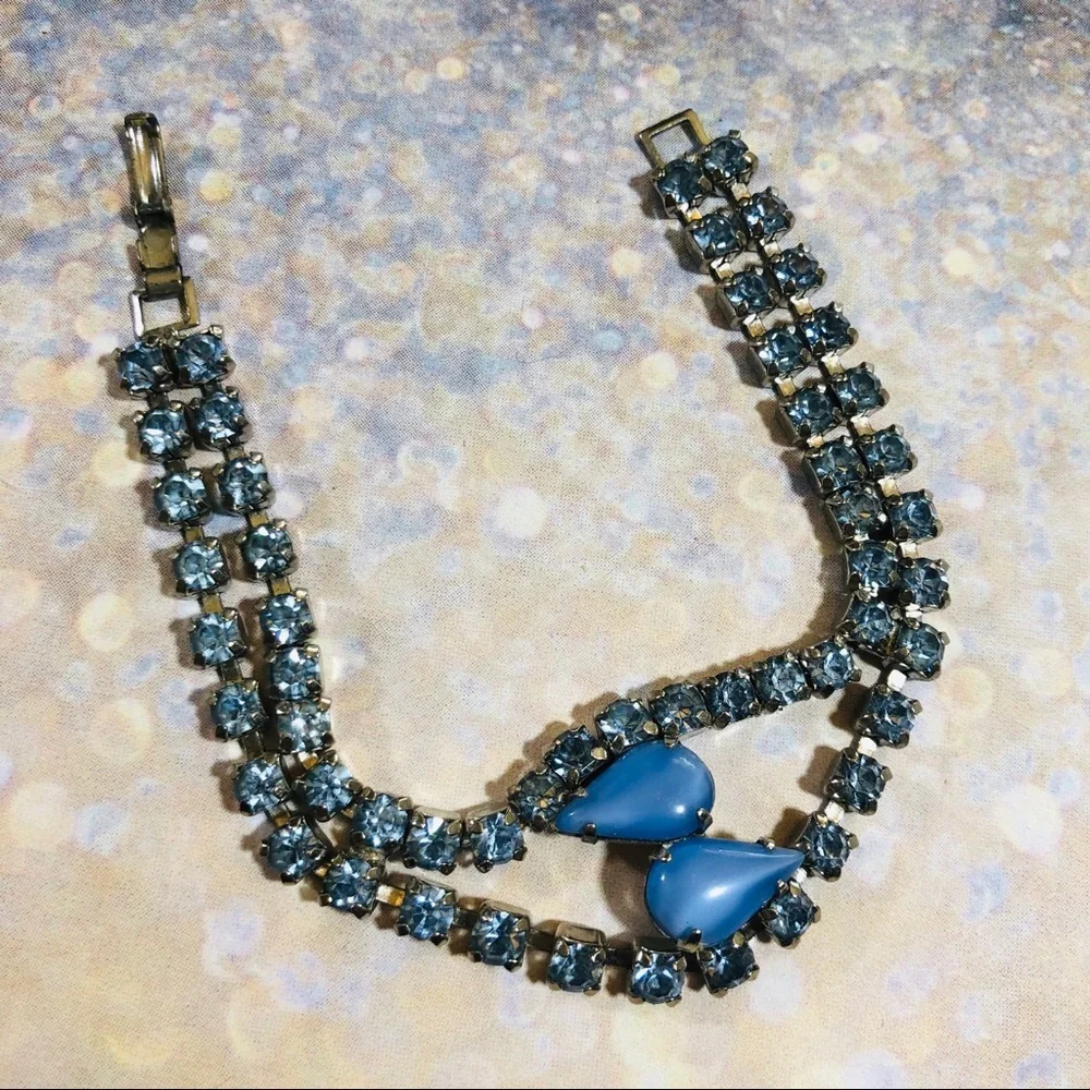 Vintage 60’s baby blue rhinestone bracelet RARE
